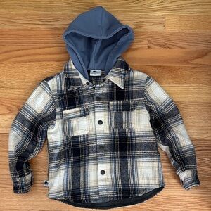 George Blue and Cream Plaid Hooded Shirt